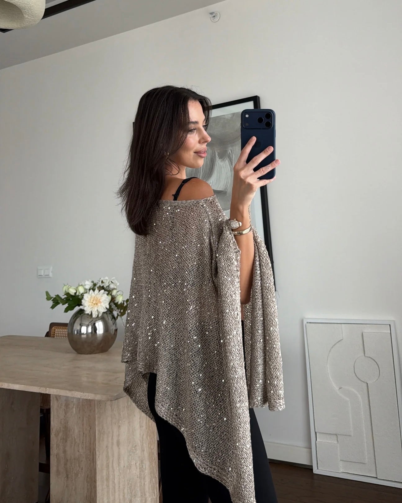 Beige Sparkled Poncho