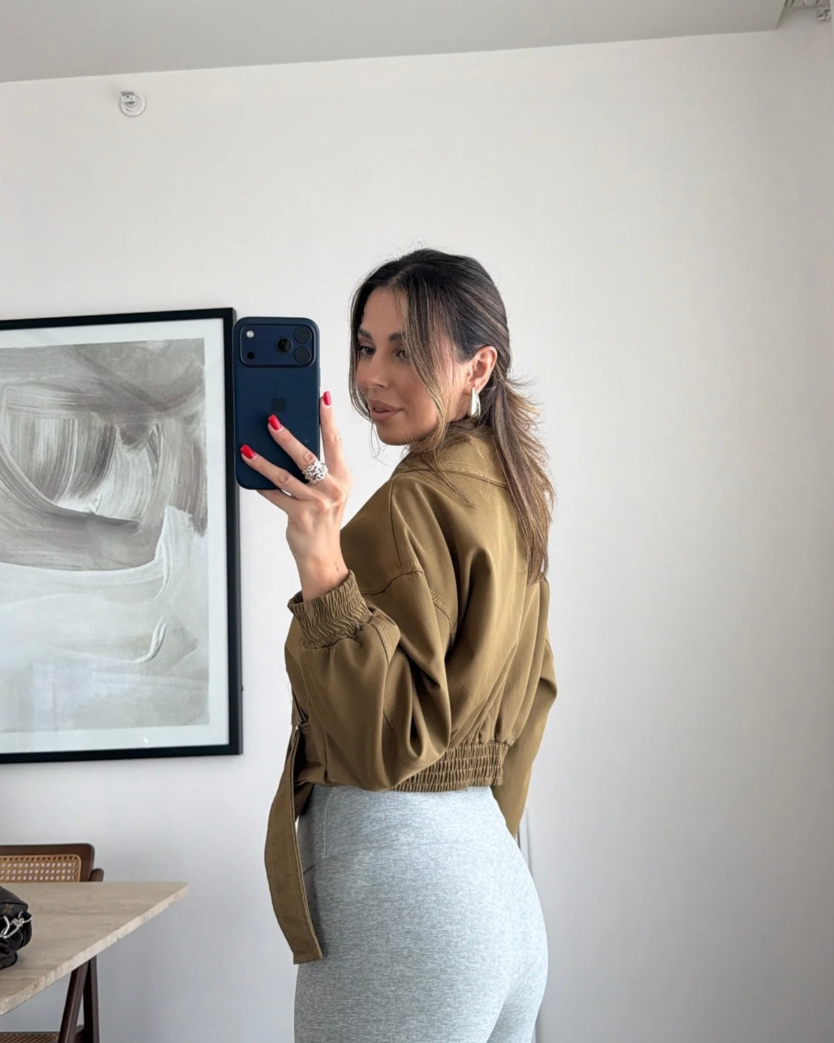 Army Green Cropped Trench Coat