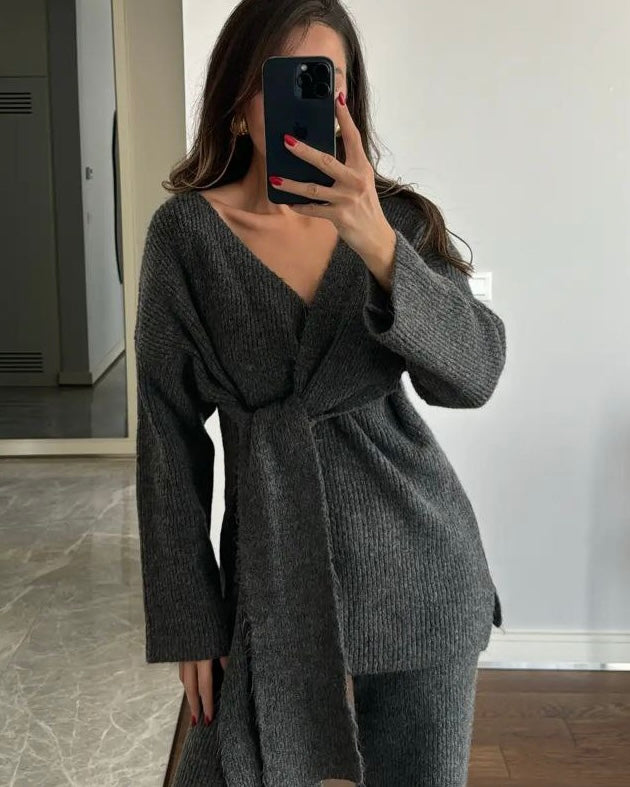 Grey Knitted Tied Set