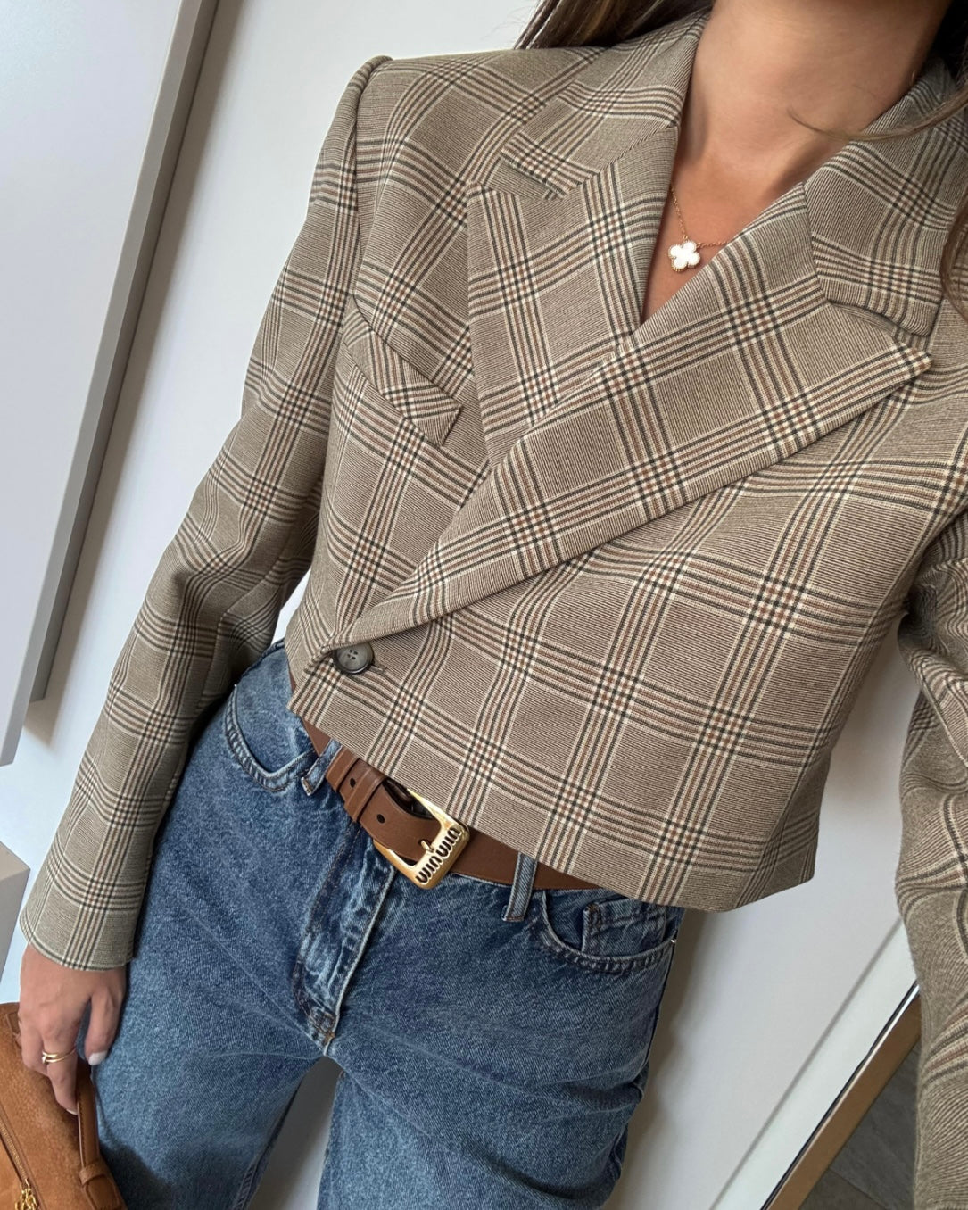 Checkered Cropped Blazer