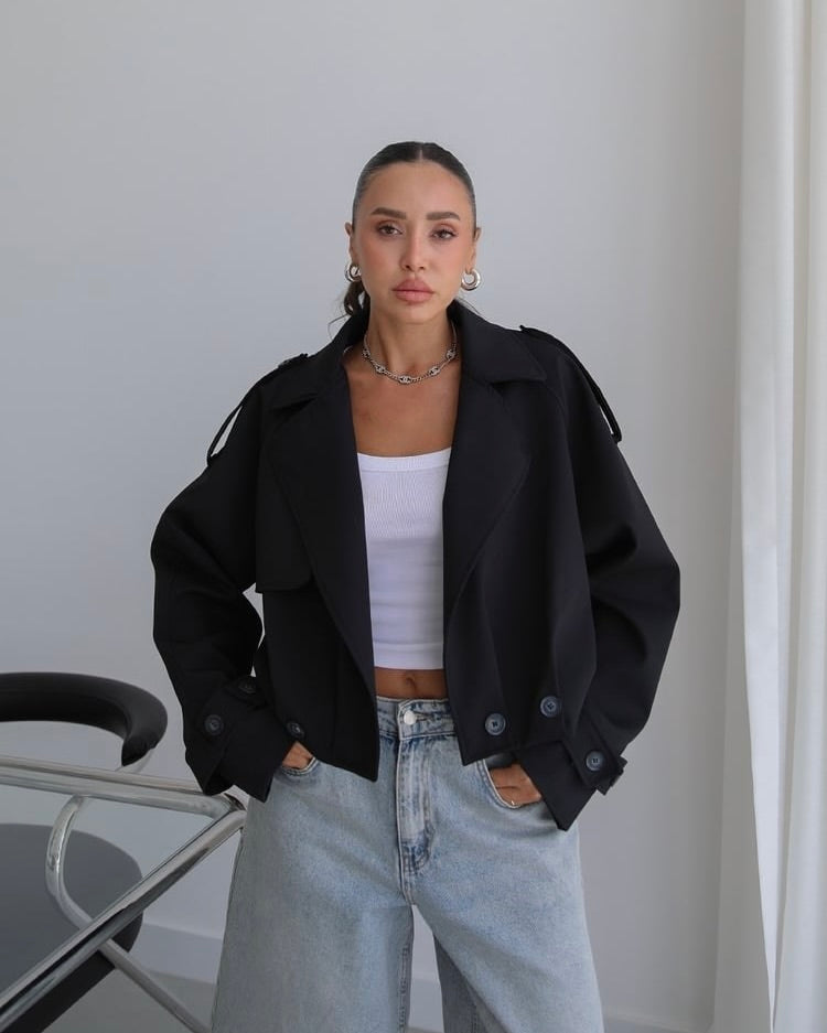 Black Cropped Trench Coat