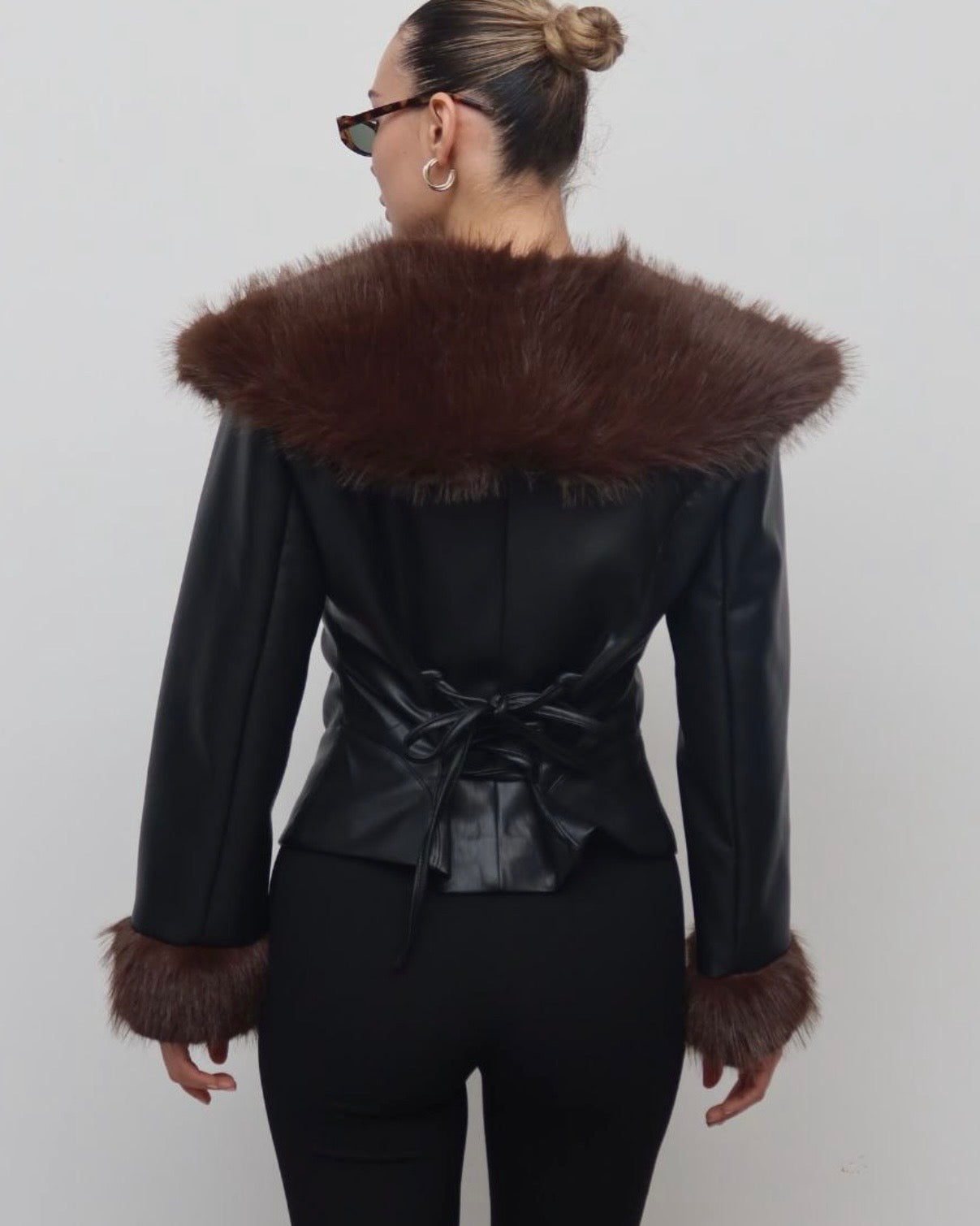 Black Leather Fur Coat