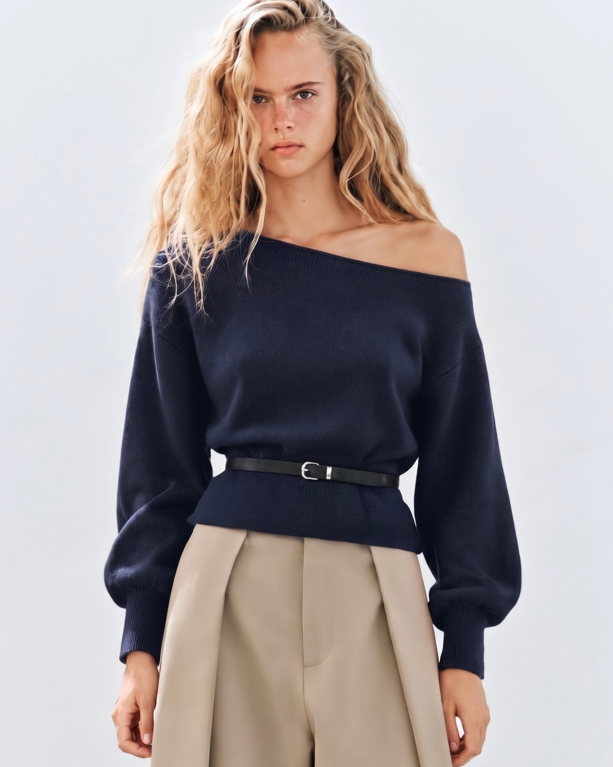 Navy Sweater with Belt