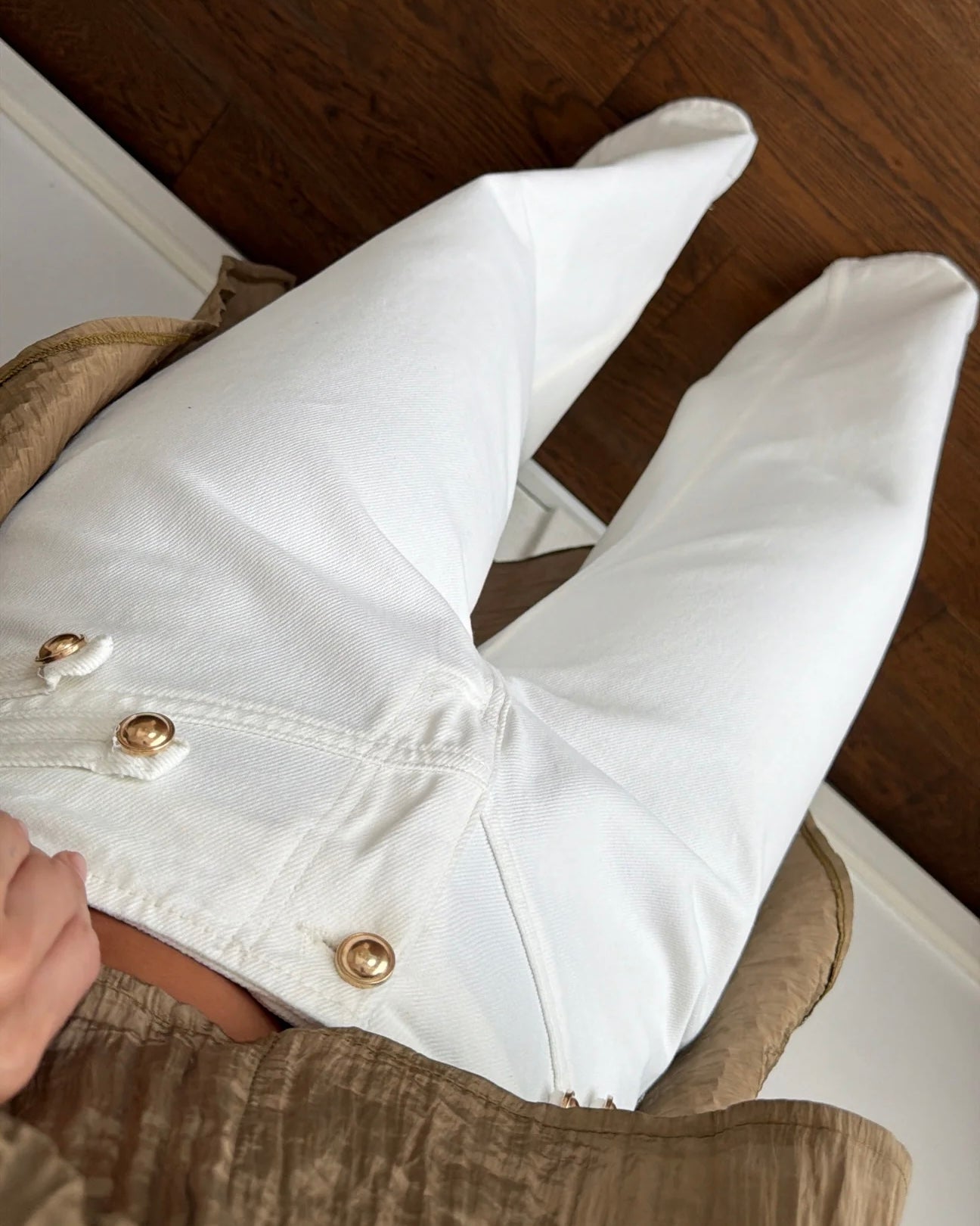 White Jeans with Gold Buttons