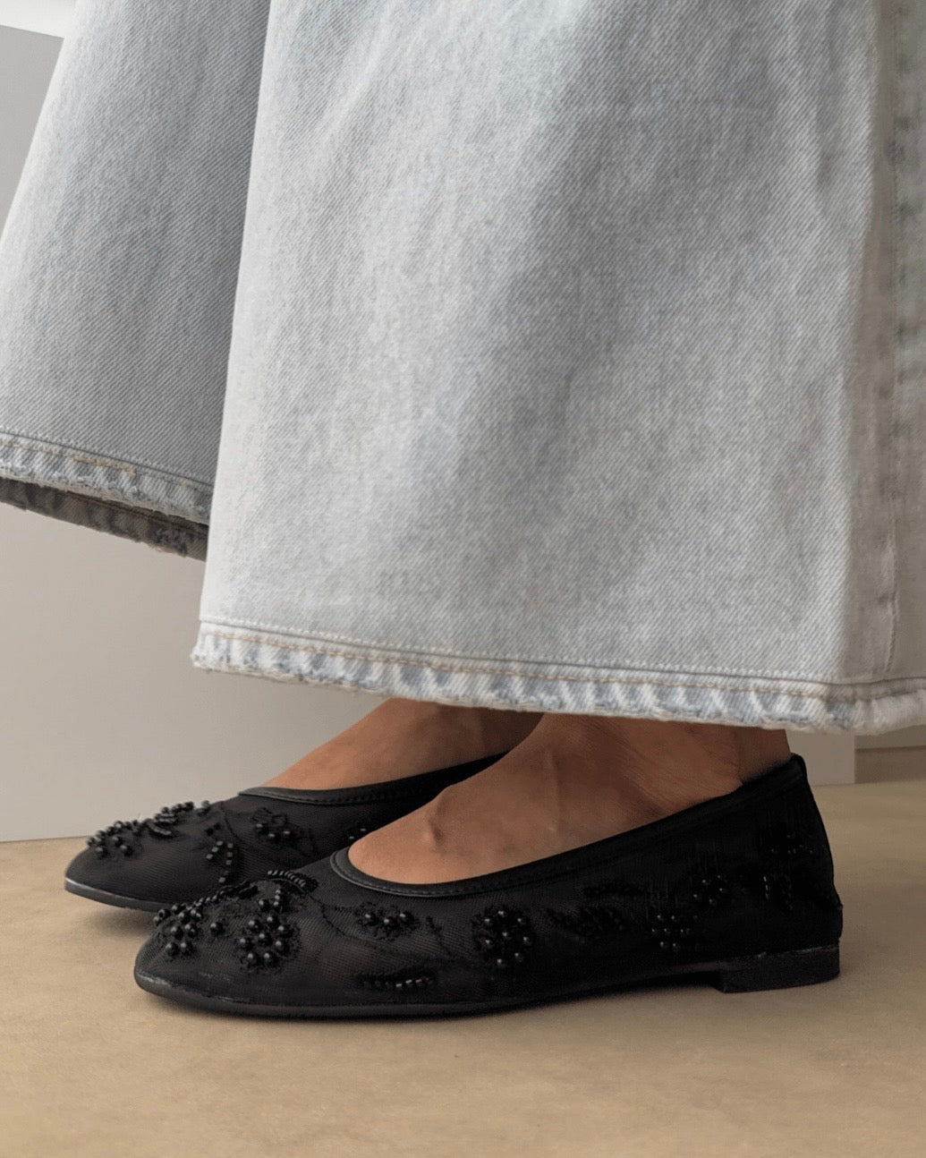 Black Beaded Flats