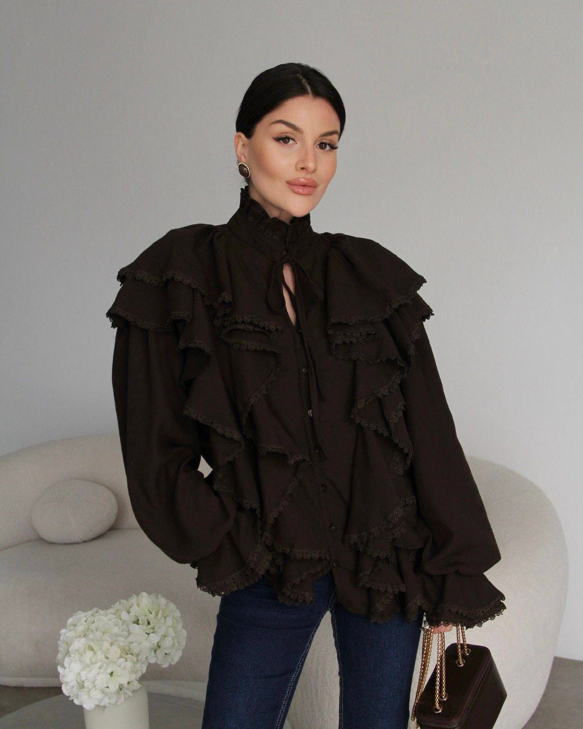 Brown Ruffled Shirt