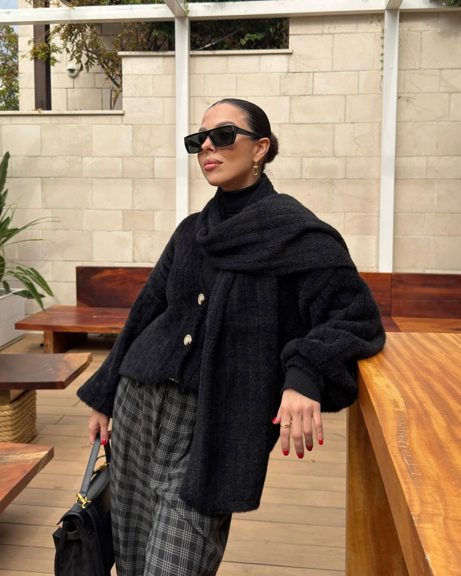 Black Cardigan with Scarf