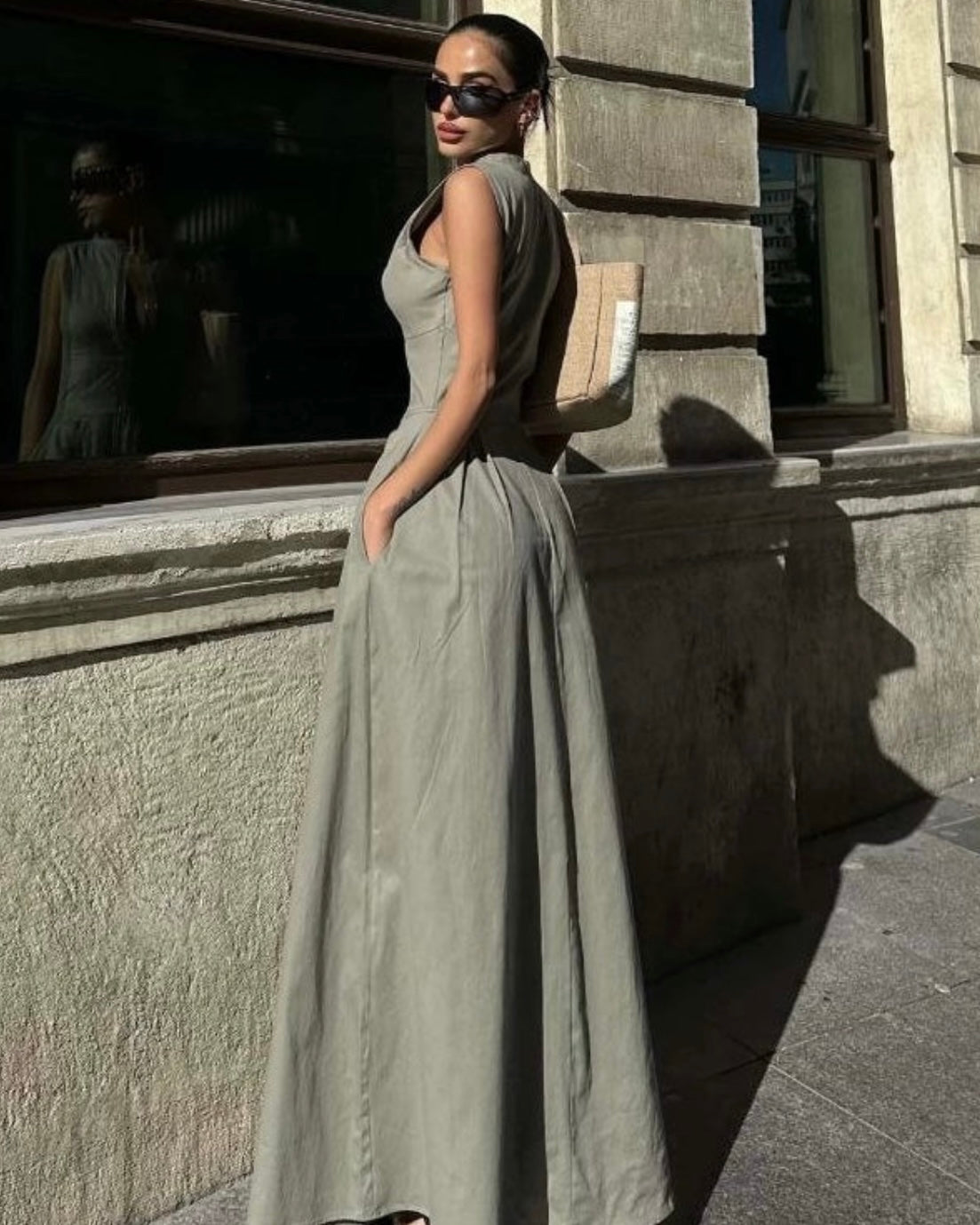 Army Green Zipped Dress
