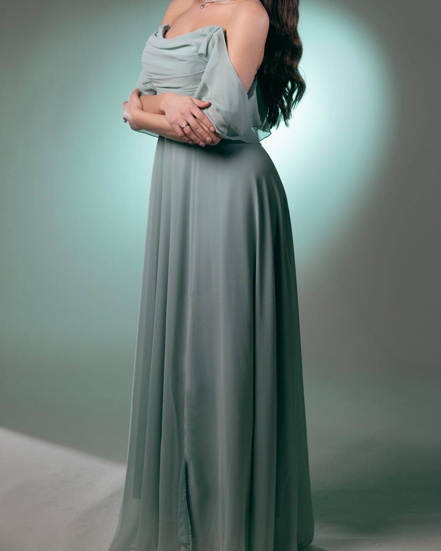 Minty Off Shoulder Maxi Dress