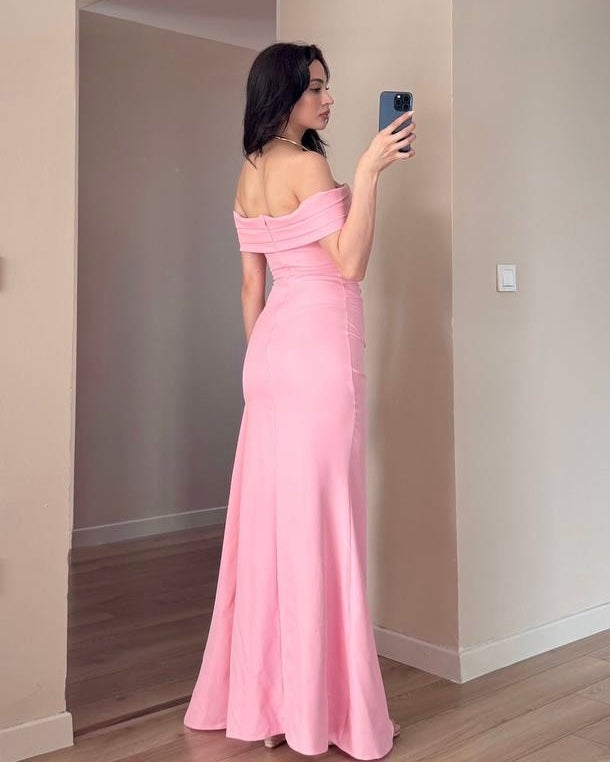 Pink Off Shoulder Maxi Dress