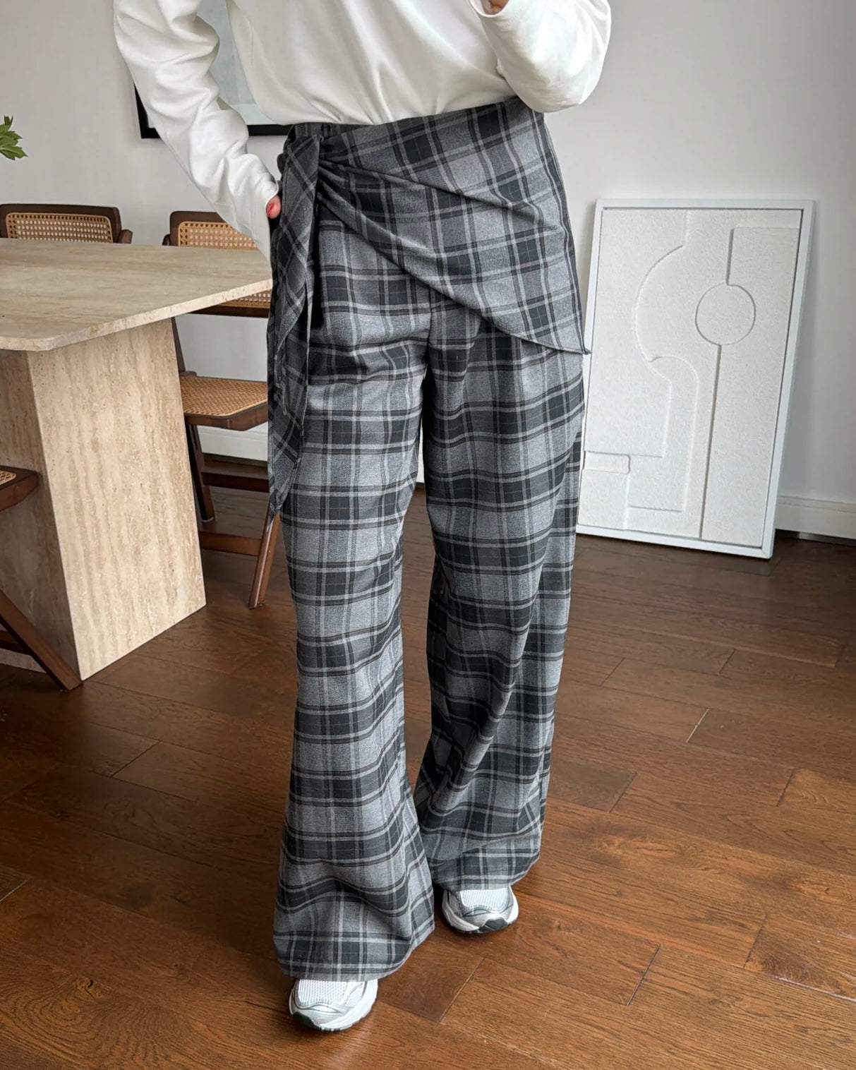 Checkered Pants with Skirt