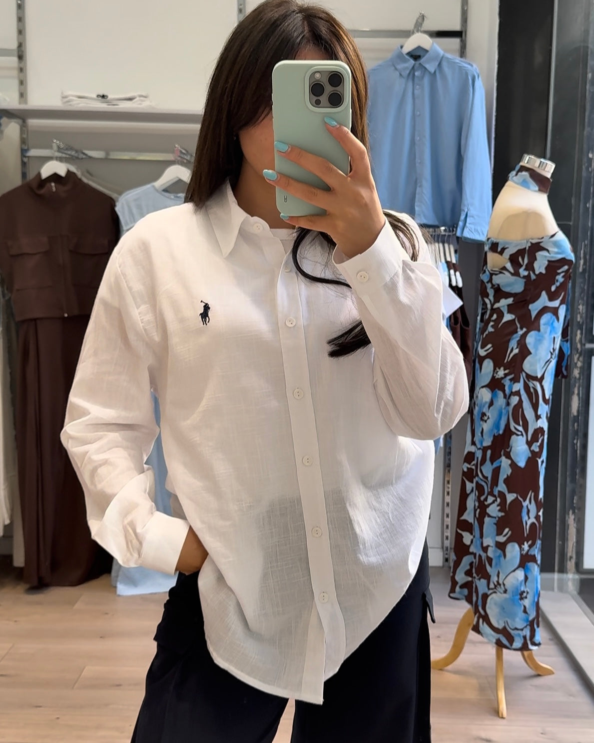 White Linen Polo Buttoned Shirt