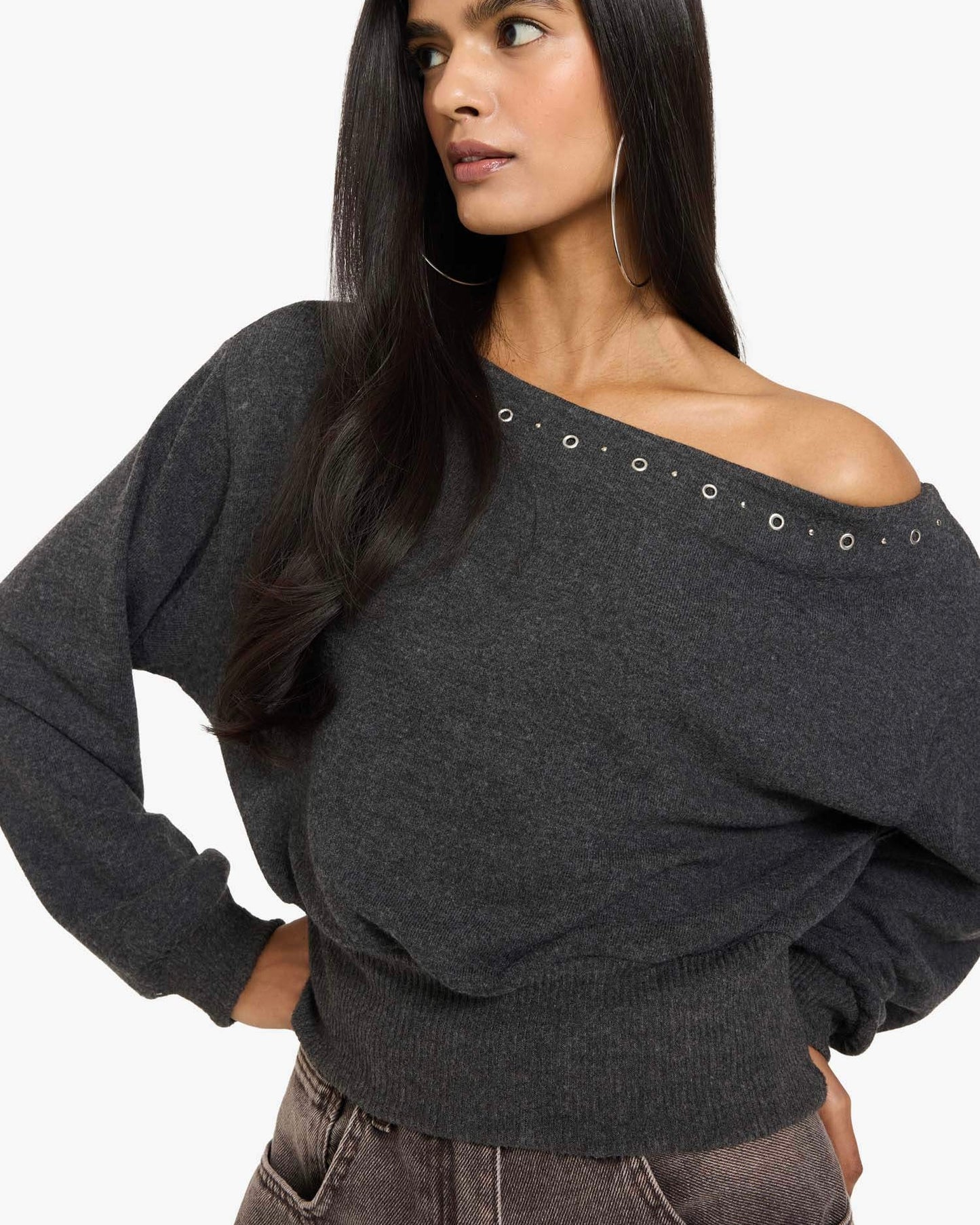 Grey Off Shoulder Top