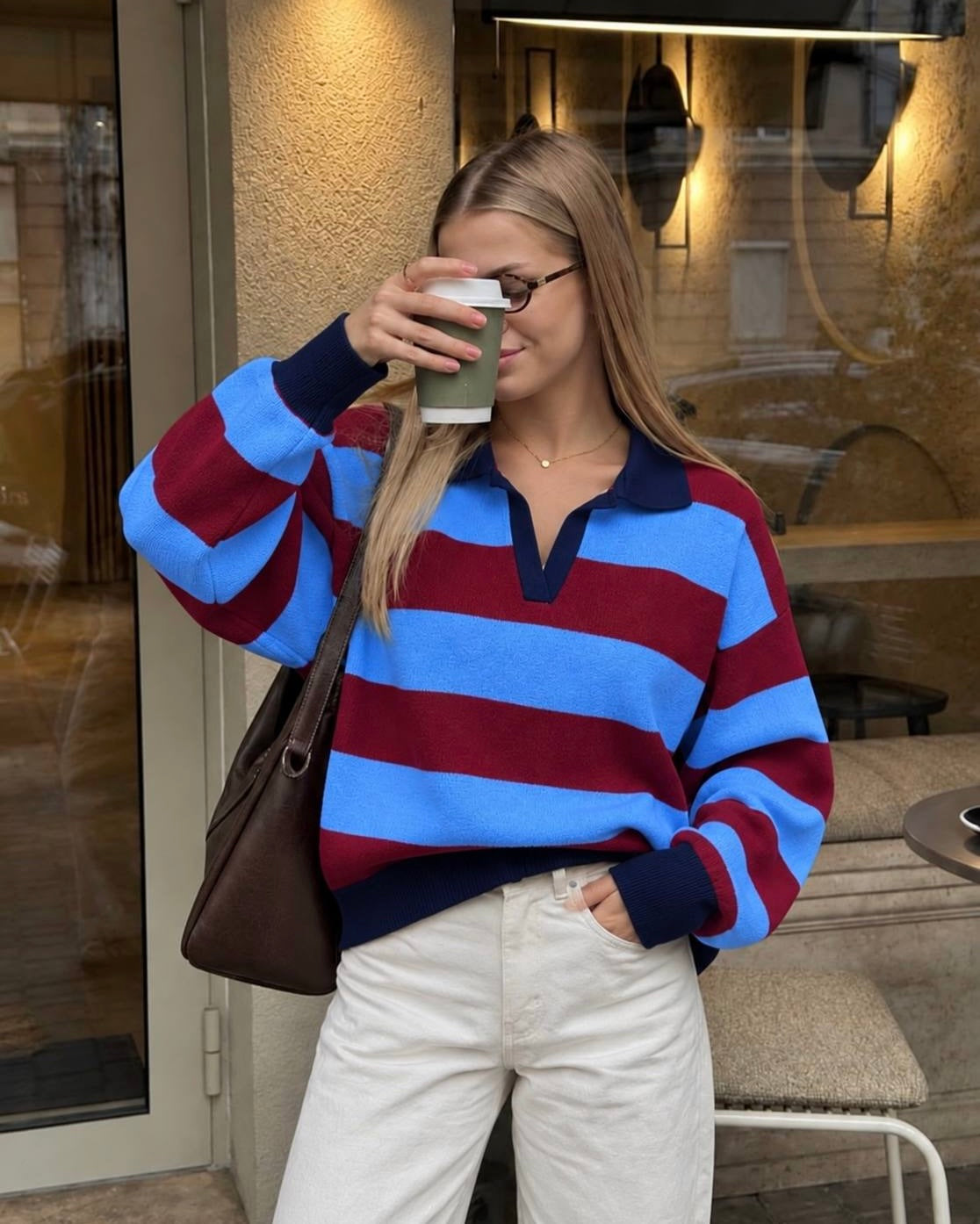 Burgundy & Blue Striped Sweater
