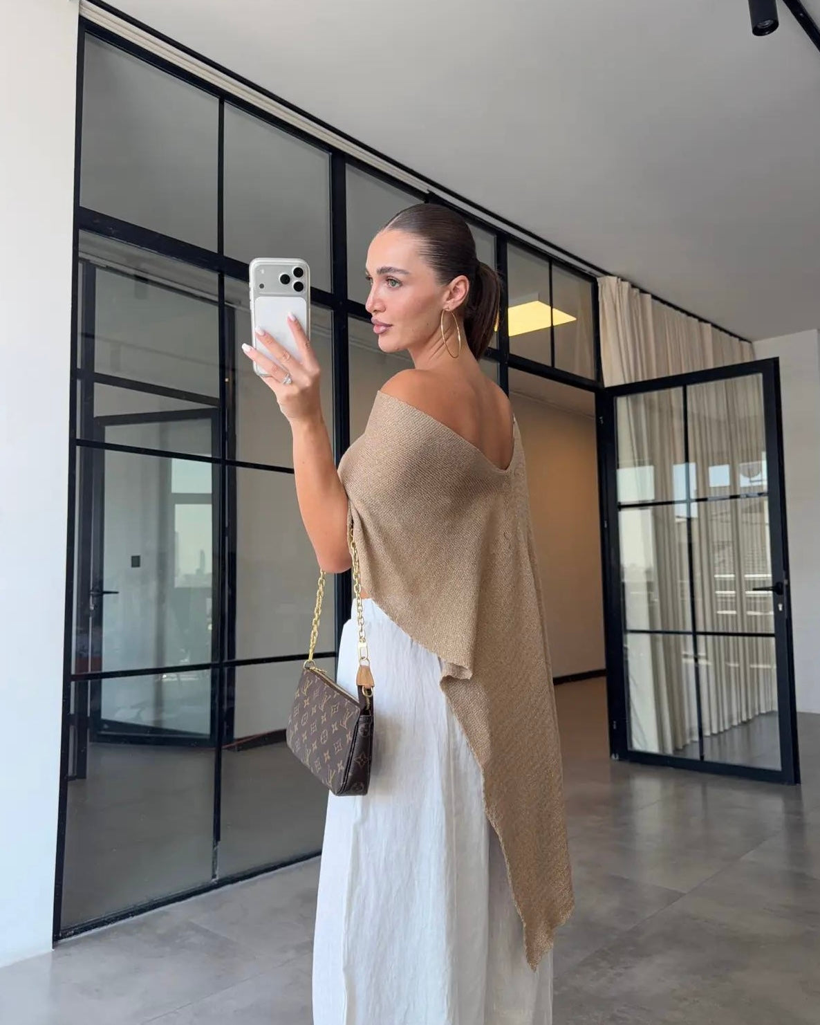 Beige Long Poncho with Sparkle