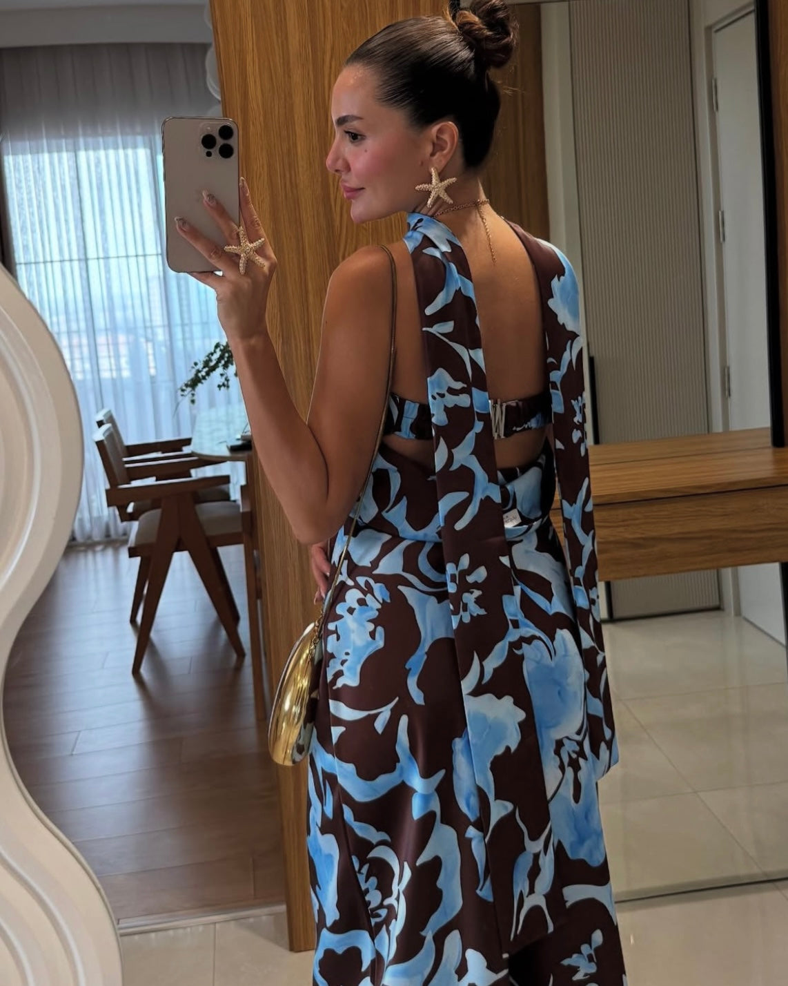 Brown & Blue Satin Dress