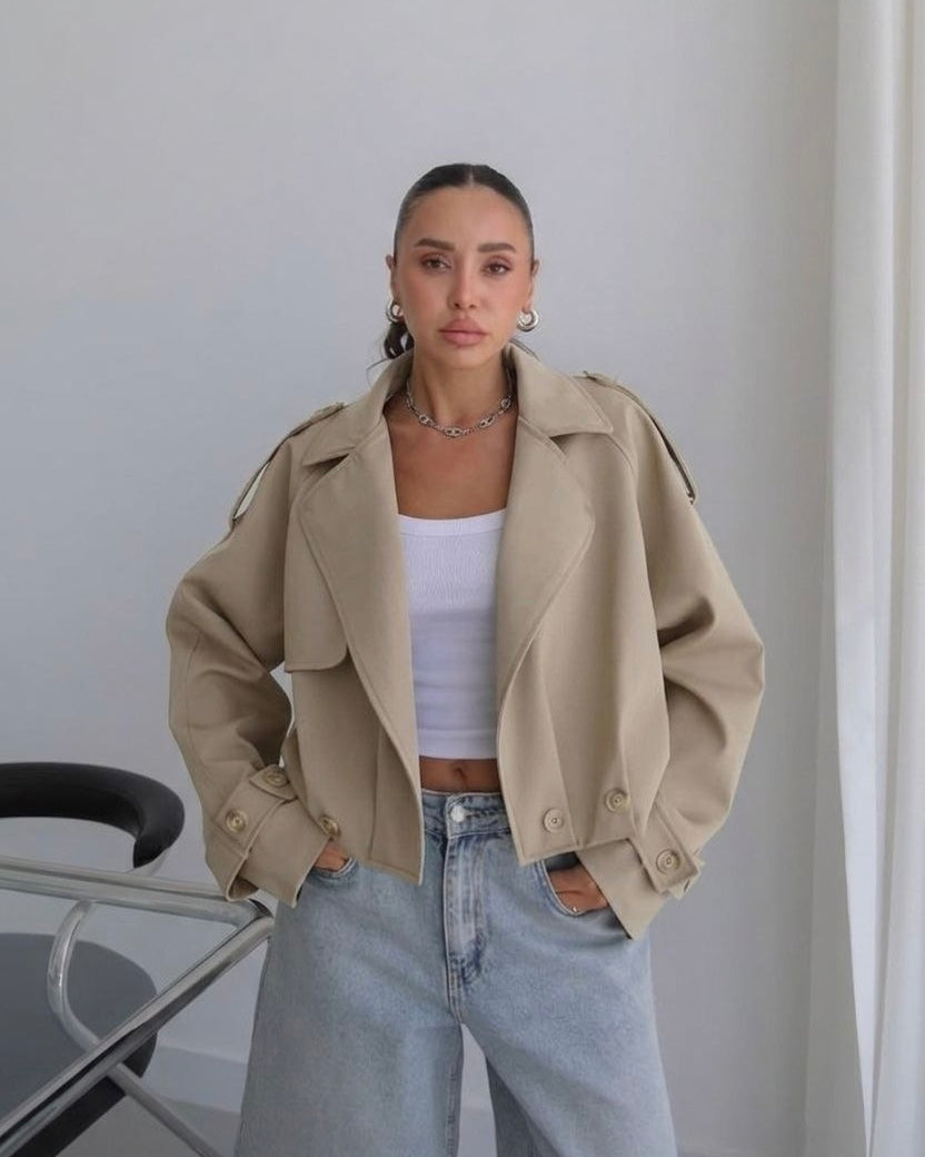 Beige Short Trench Coat