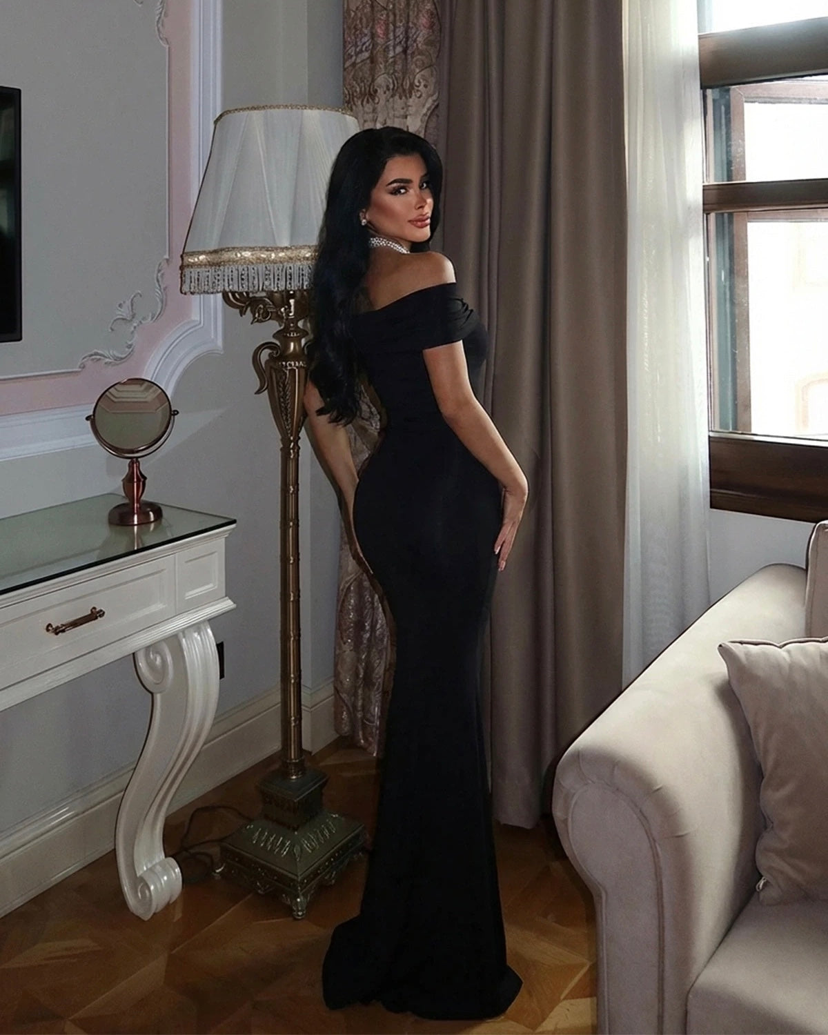 Black Dress with Gold Detail