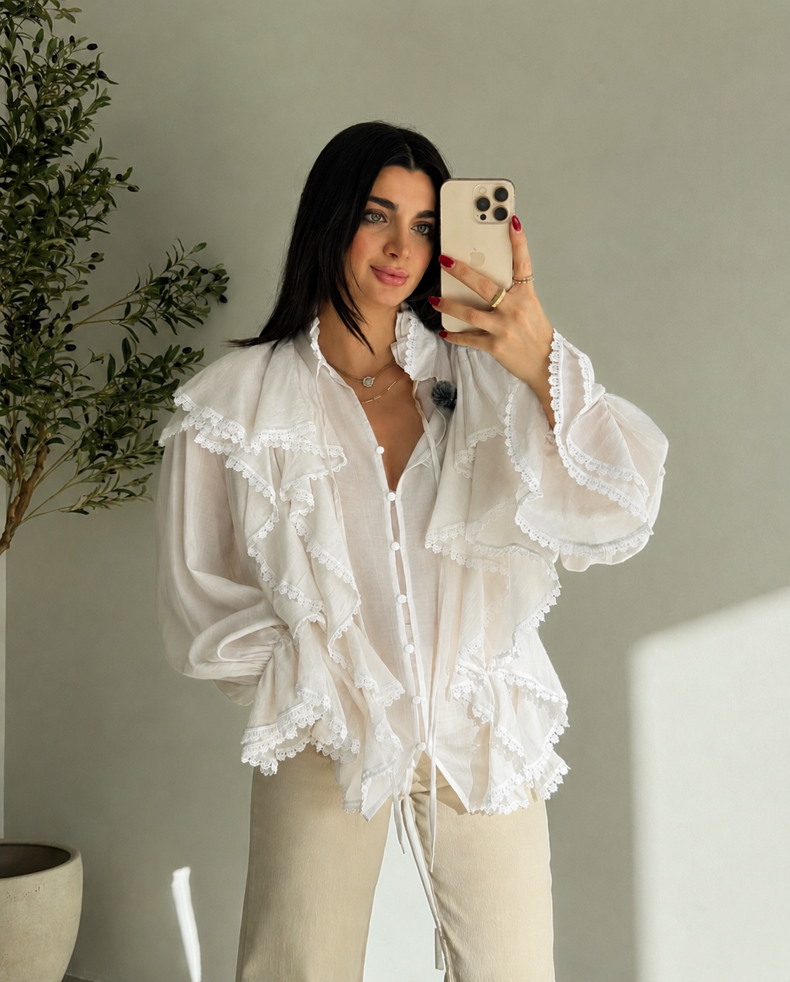 White Ruffled Blouse