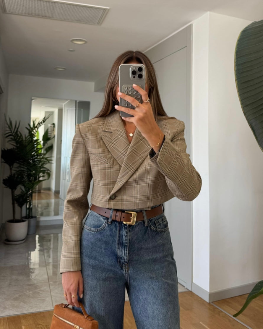 Checkered Cropped Blazer