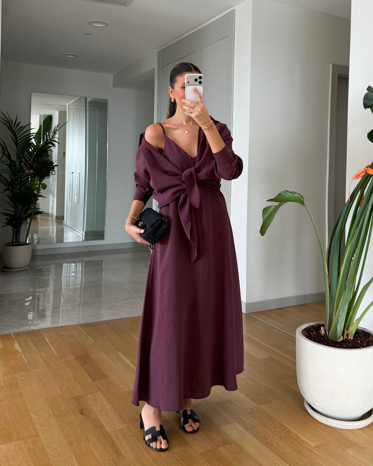 Burgundy Dress with Shirt