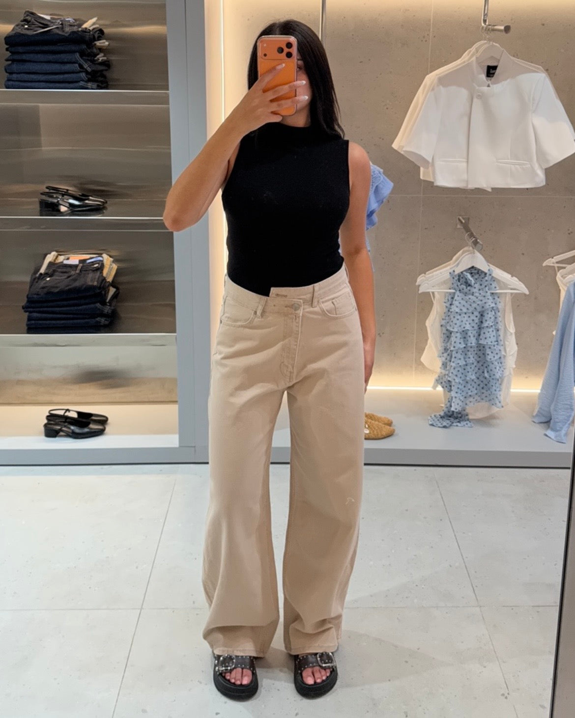 Beige Asymmetrical Jeans