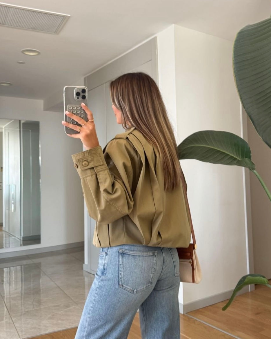 Army Green Cropped Trench Coat