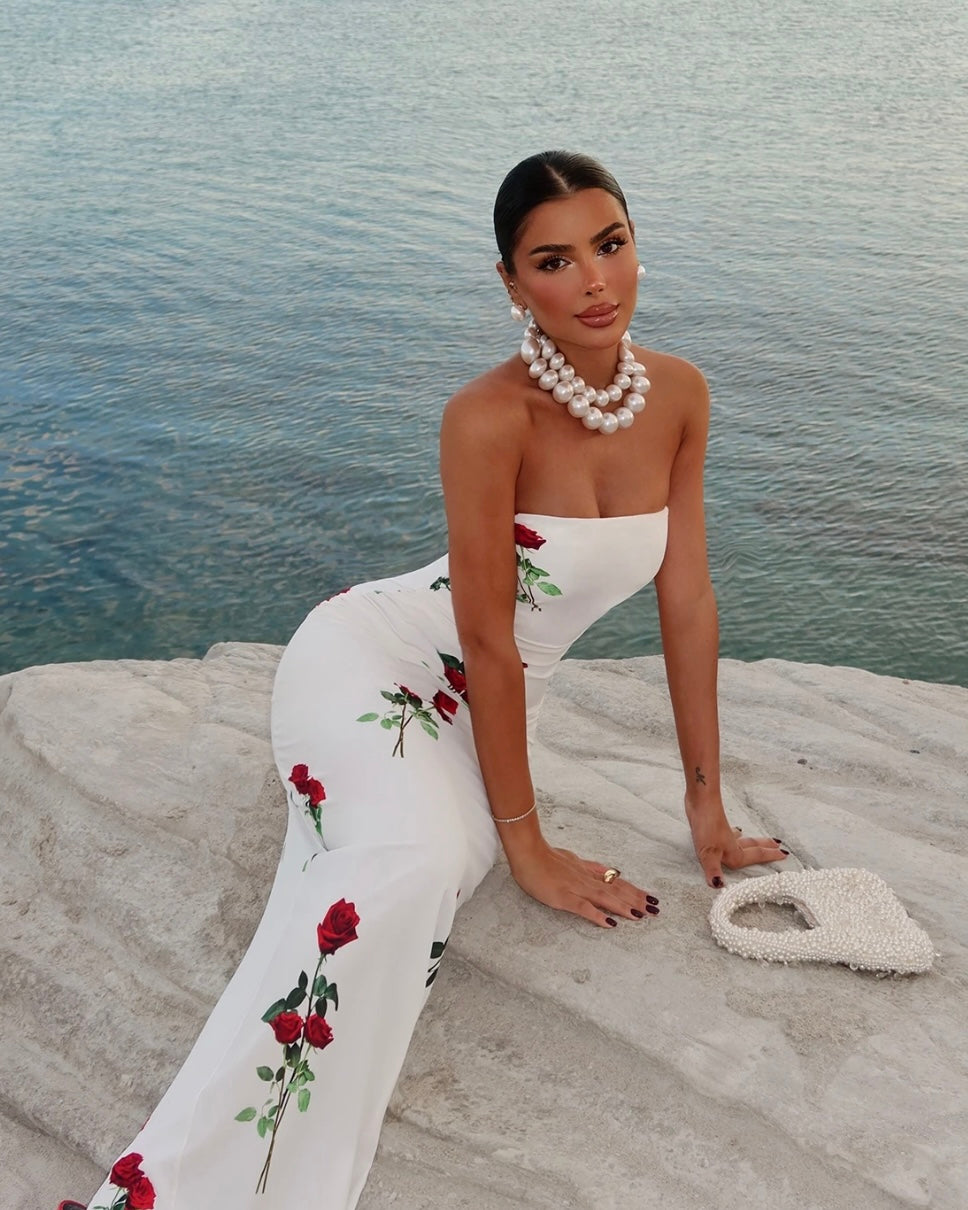 White & Red Floral Dress