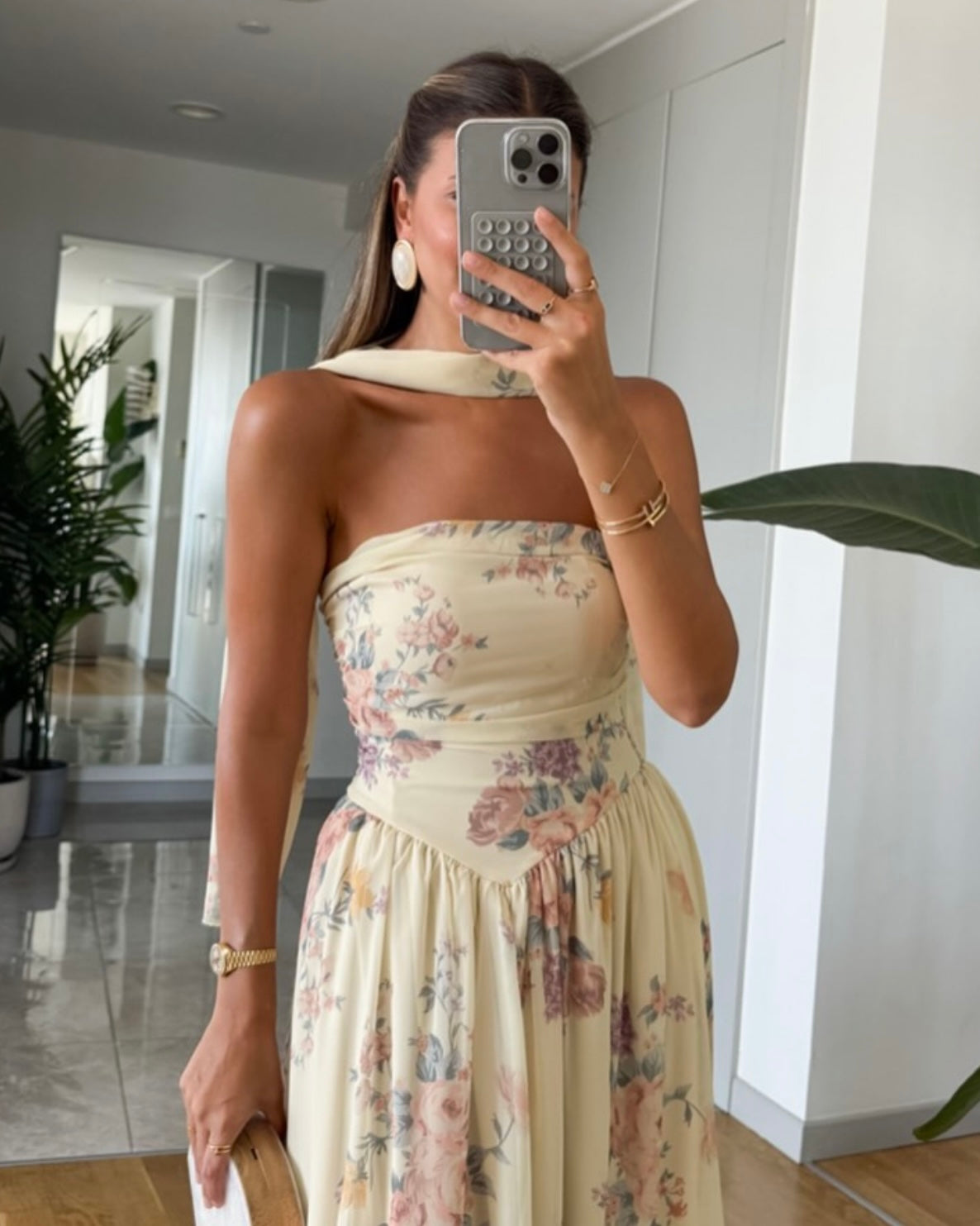 Yellow Floral Dress with Scarf
