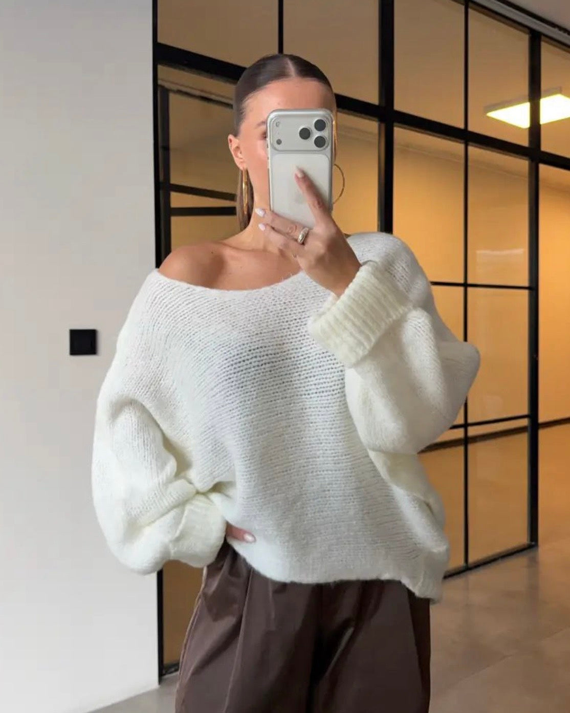 Off White Off Shoulder Sweater