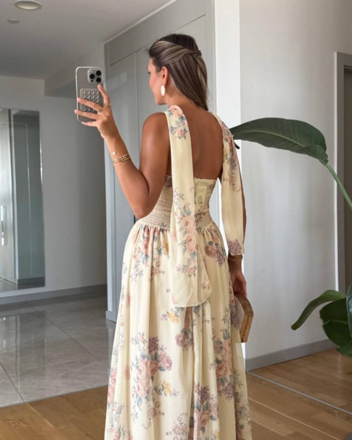 Yellow Floral Dress with Scarf