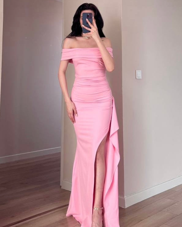 Pink Off Shoulder Maxi Dress