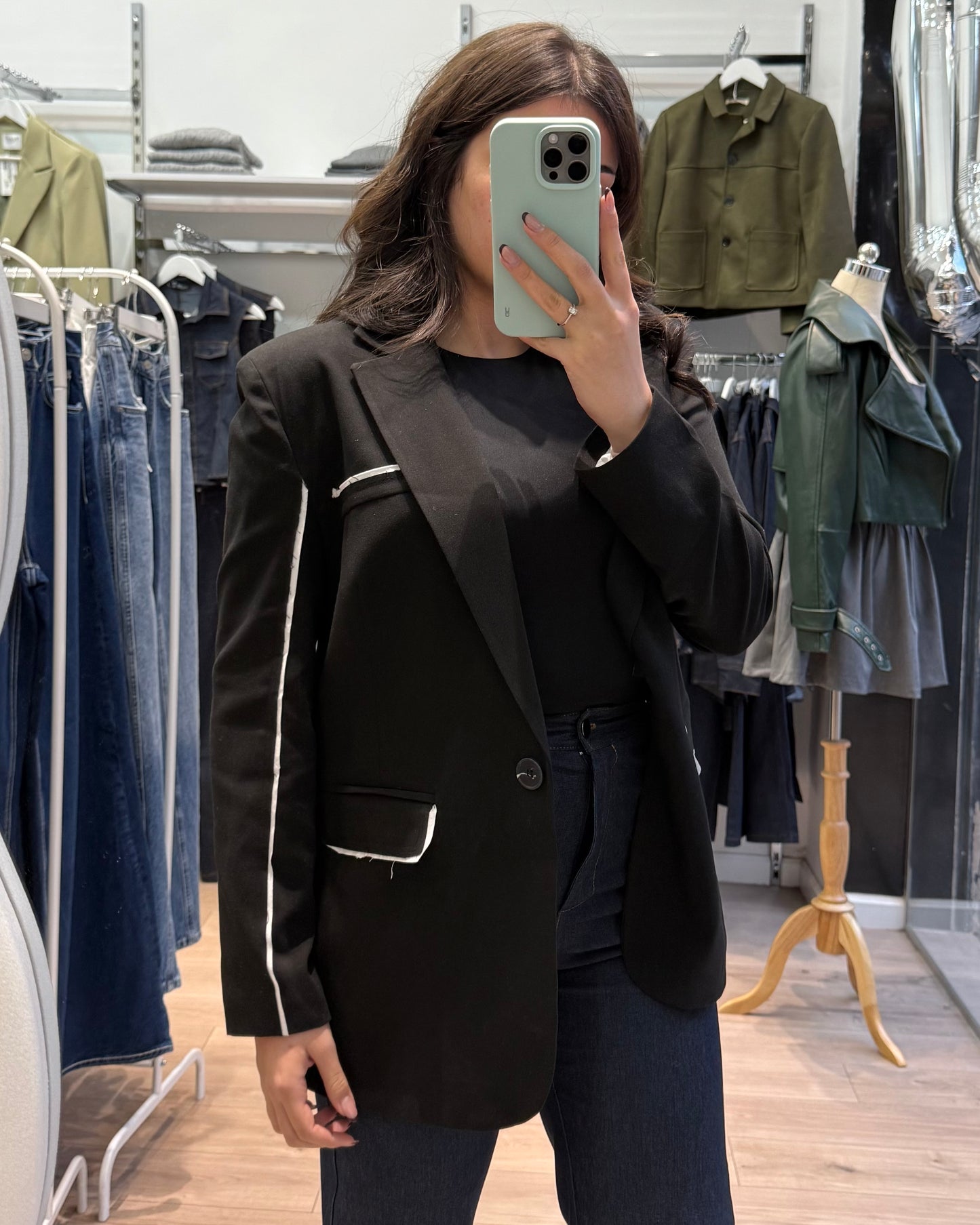 Black Blazer with White Stripes