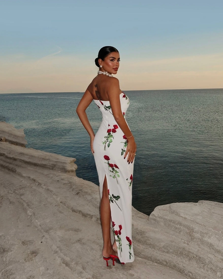 White & Red Floral Dress