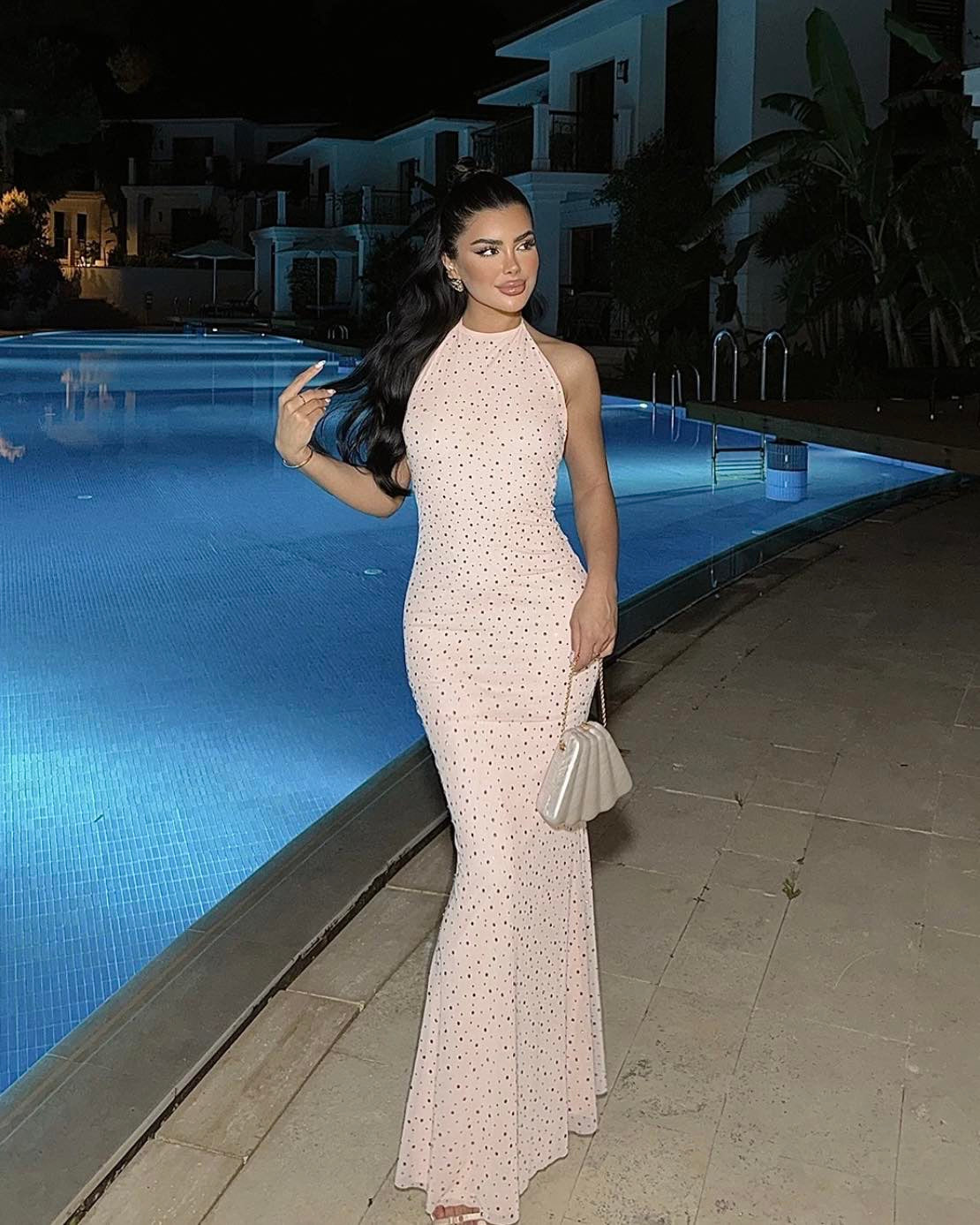 Nude Beaded Maxi Dress