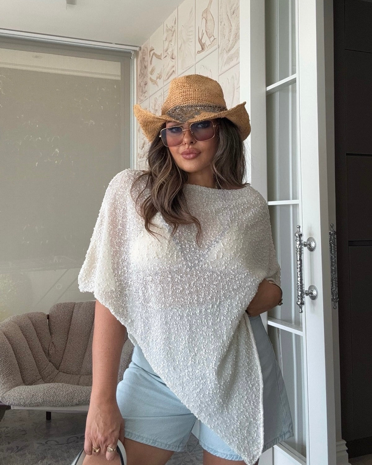 Off White Knitted Poncho