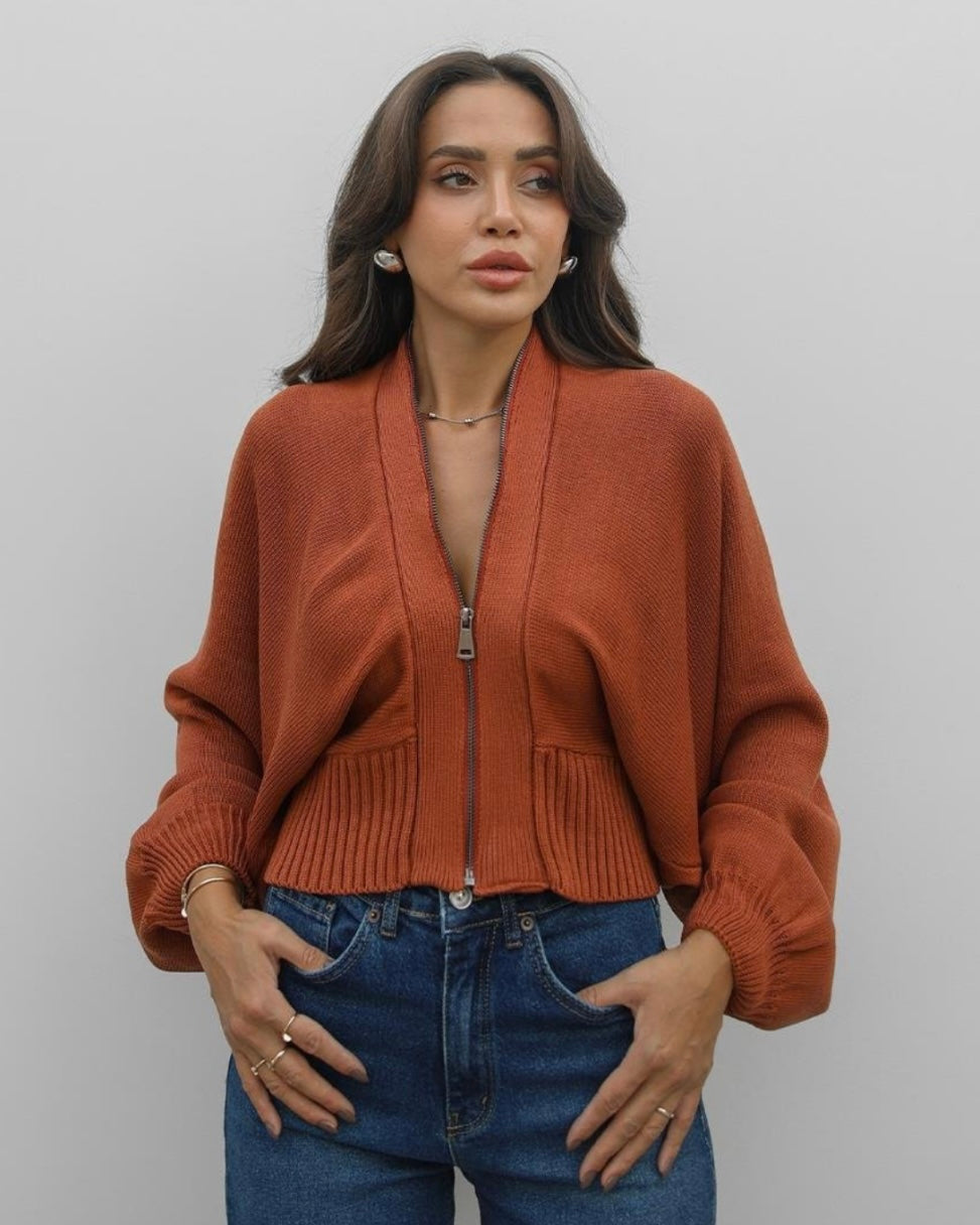 Dark Orange Zipped Sweater