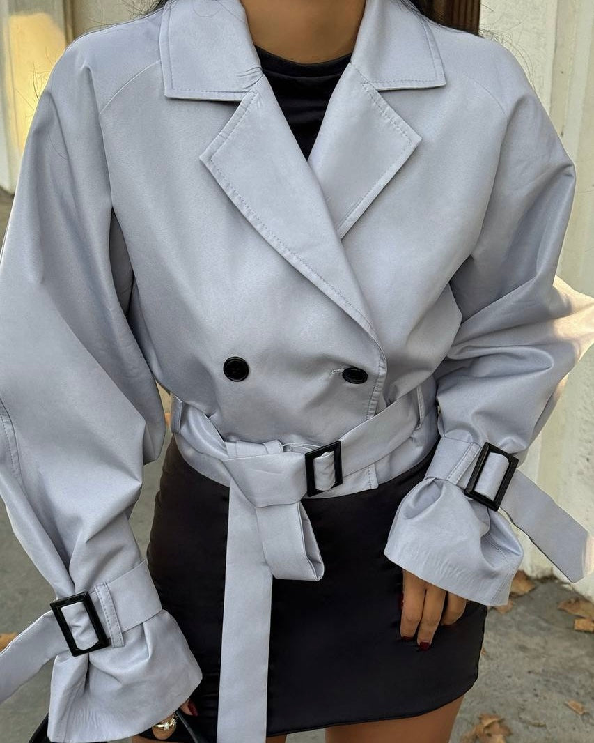 Grey Cropped Trench Coat