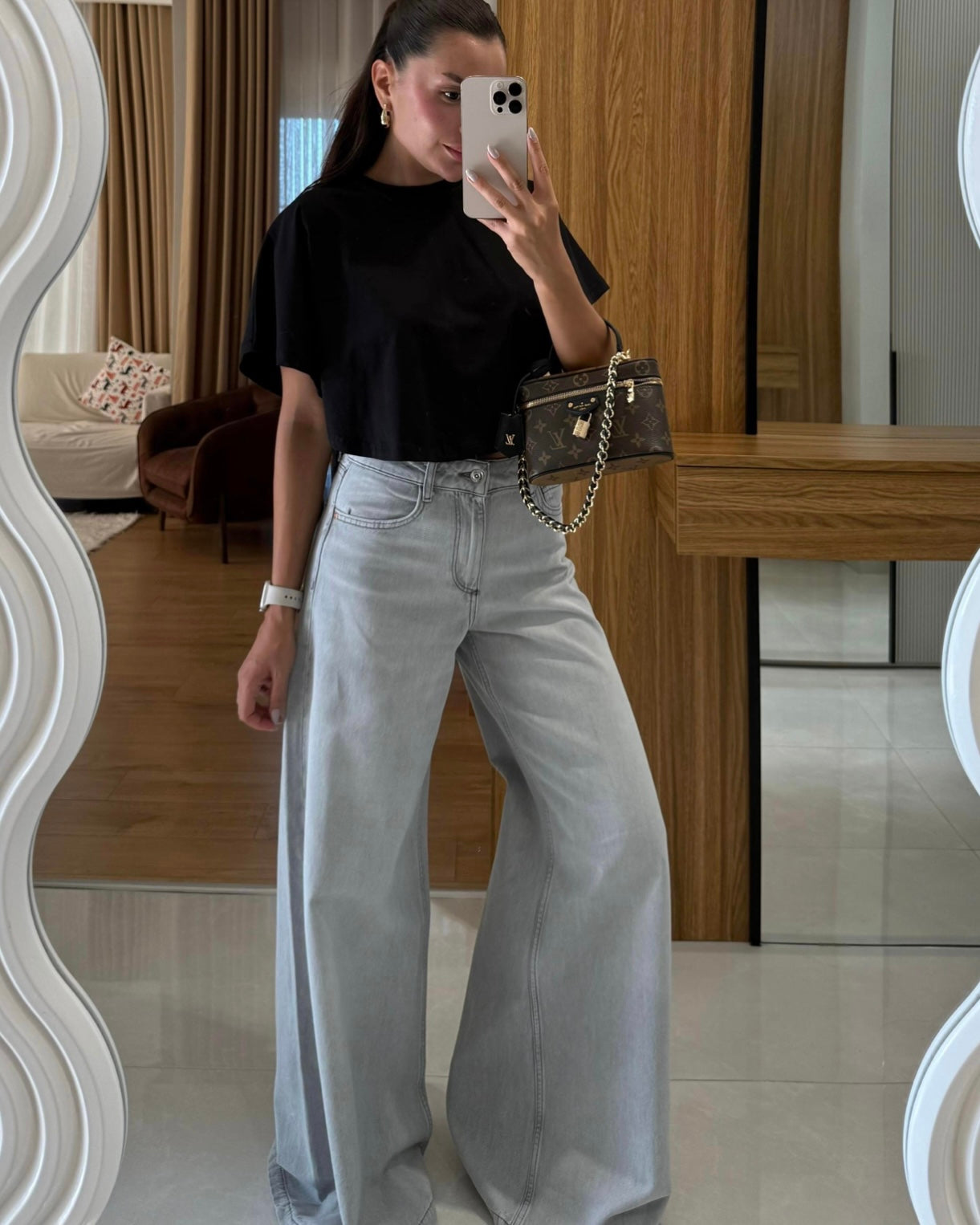Grey Super Wide Leg Jeans