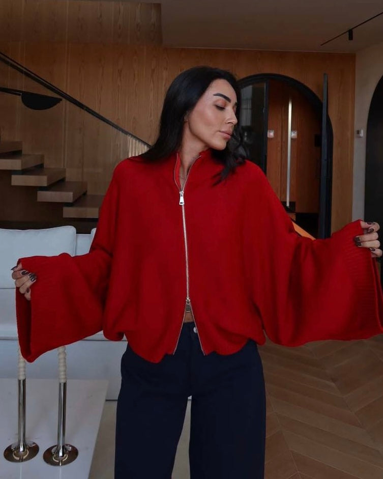 Red Zipped Cardigan
