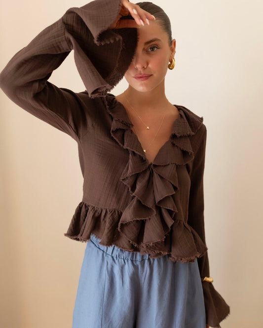 Brown Ruffle Shirt