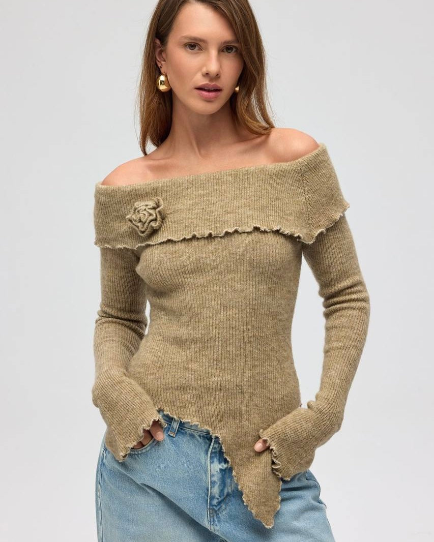 Dark Beige Off Shoulder