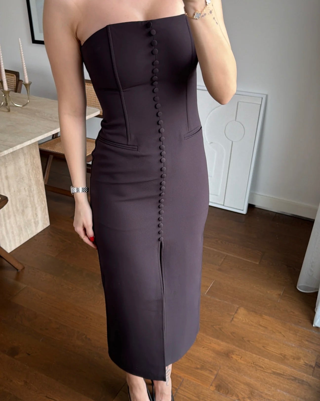 Brown Strapless Dress