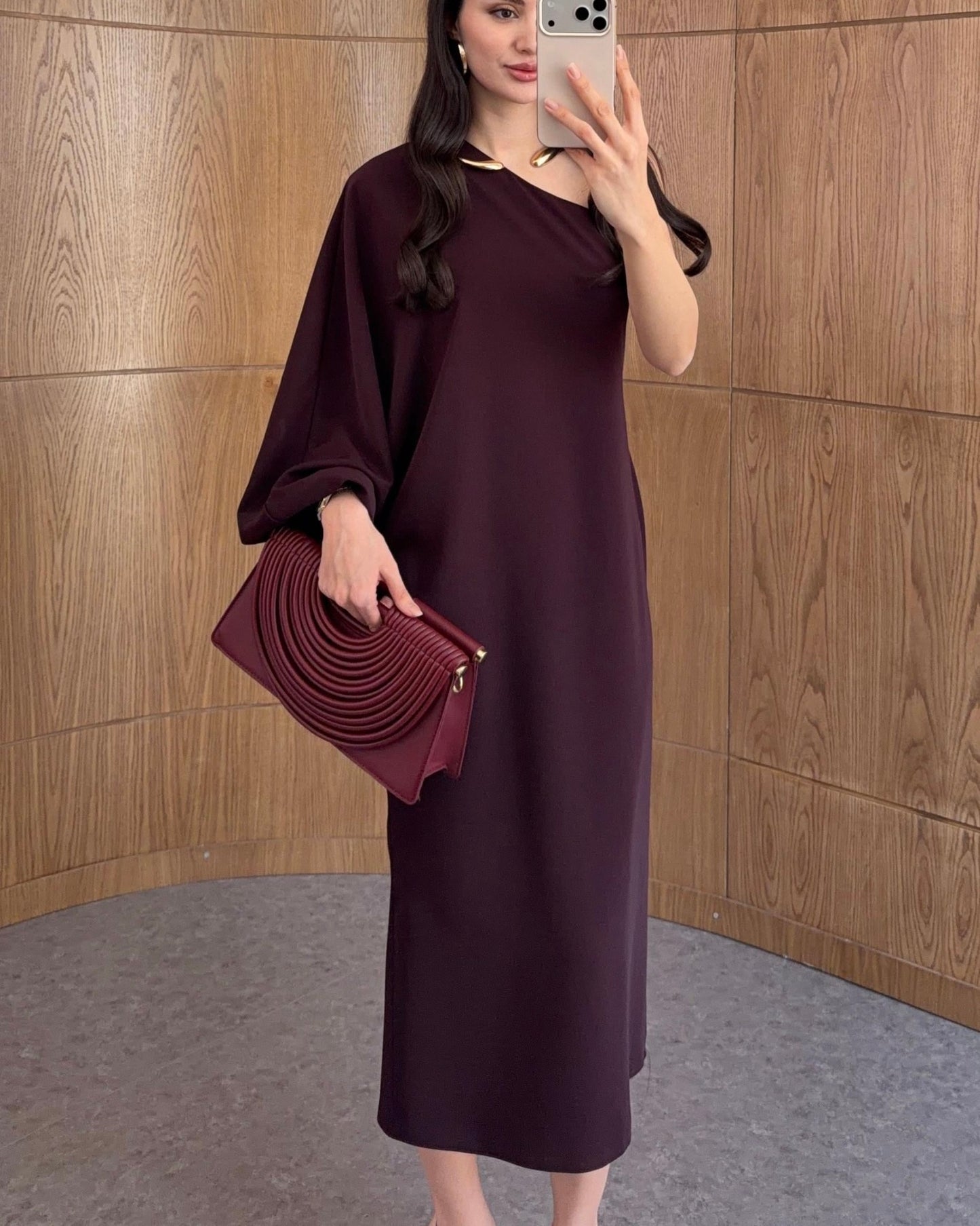 Burgundy One Shoulder Dress