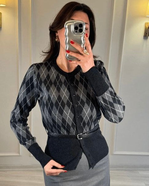 Black & Grey Sweater with Belt