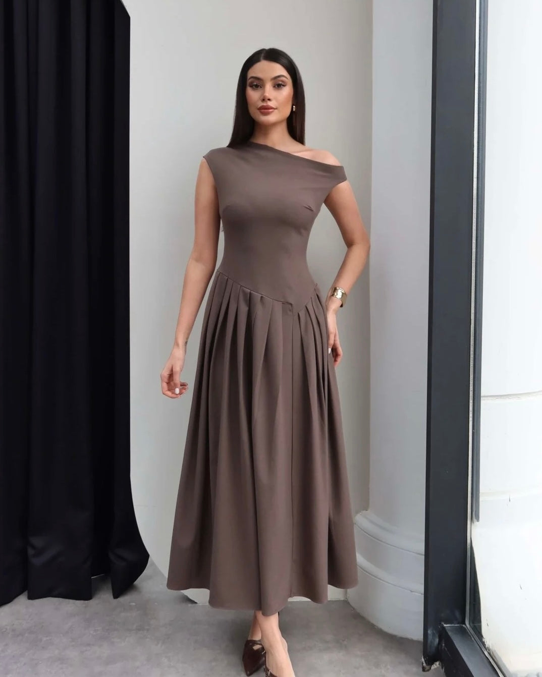 Brown Asymmetrical Dress