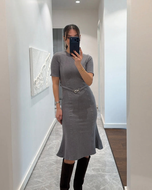 Grey Dress with Belt