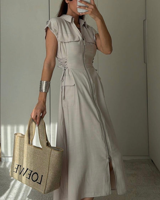 Beige Waisted Dress