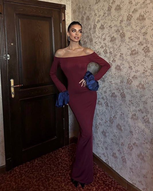Burgundy Balloon Sleeve Dress