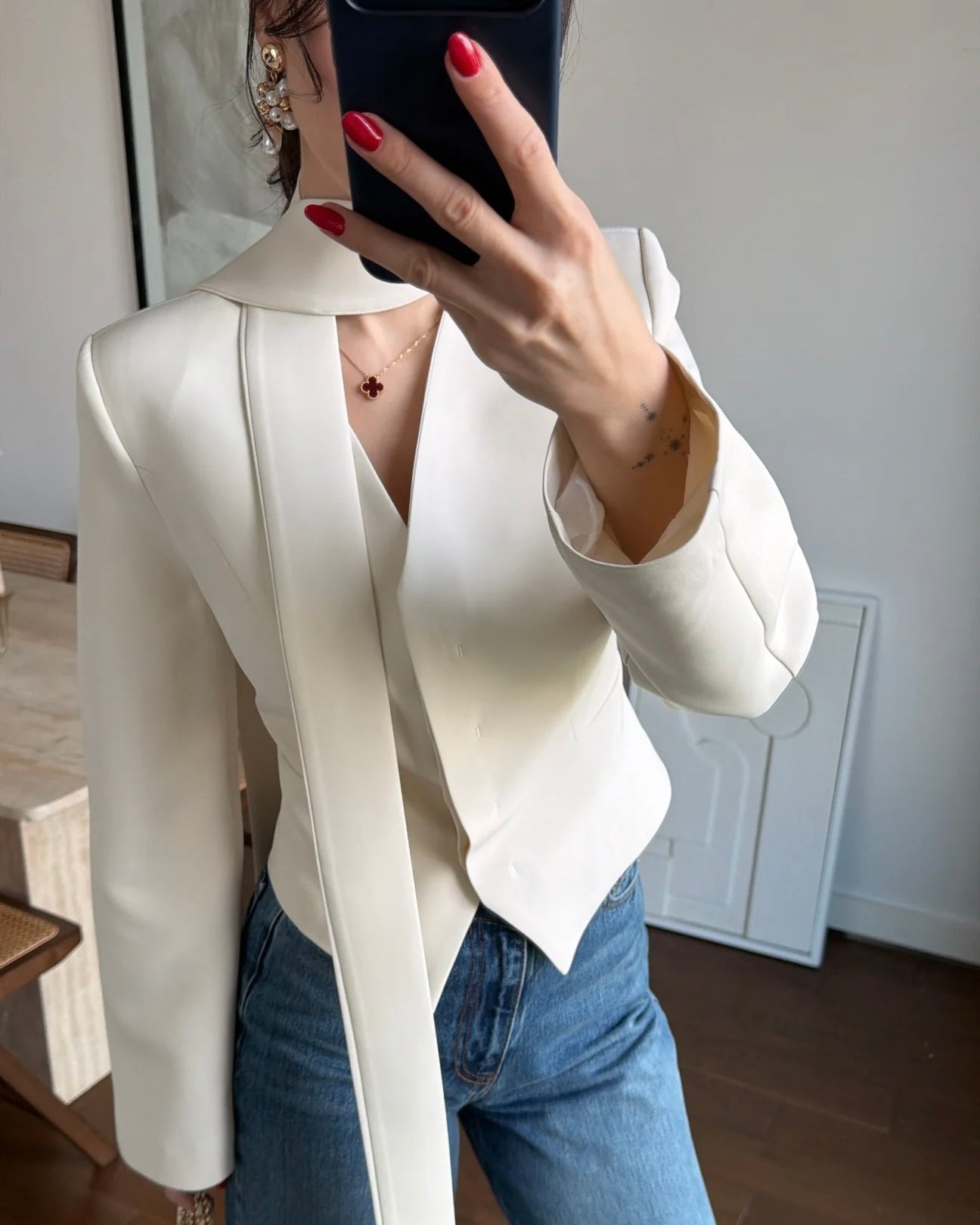 Beige Blazer with Scarf